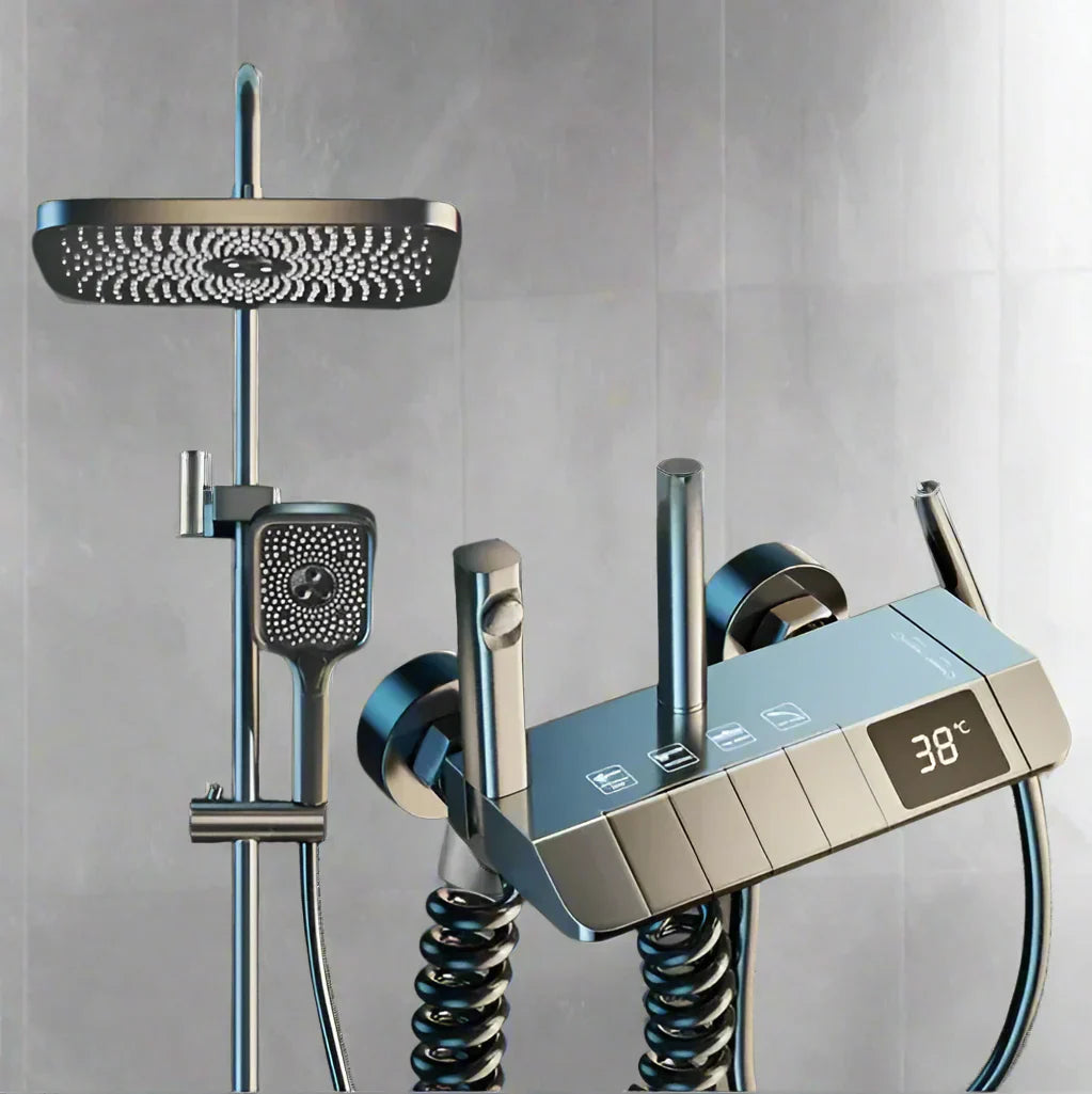 Ensemble de douche numérique AquaSense – 4 fonctions, haute pression, mitigeur en cuivre, contrôle thermostatique