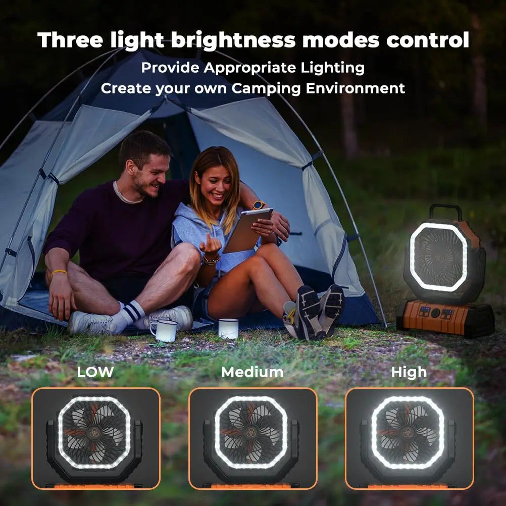 20000mAh újratölthető kemping ventilátor LED világítással és USB power bankkal