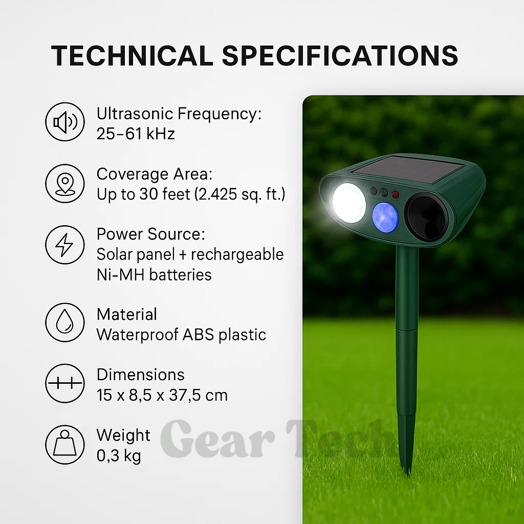 Solar Powered Ultrasonic Rabbit Repeller with Flashing Light – Effective Pest Control for Gardens and Yards