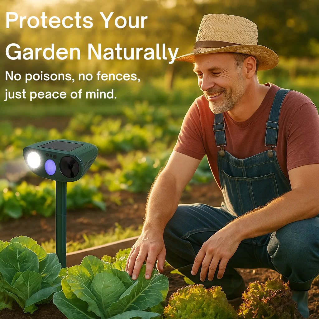Solar Powered Ultrasonic Rabbit Repeller with Flashing Light – Effective Pest Control for Gardens and Yards