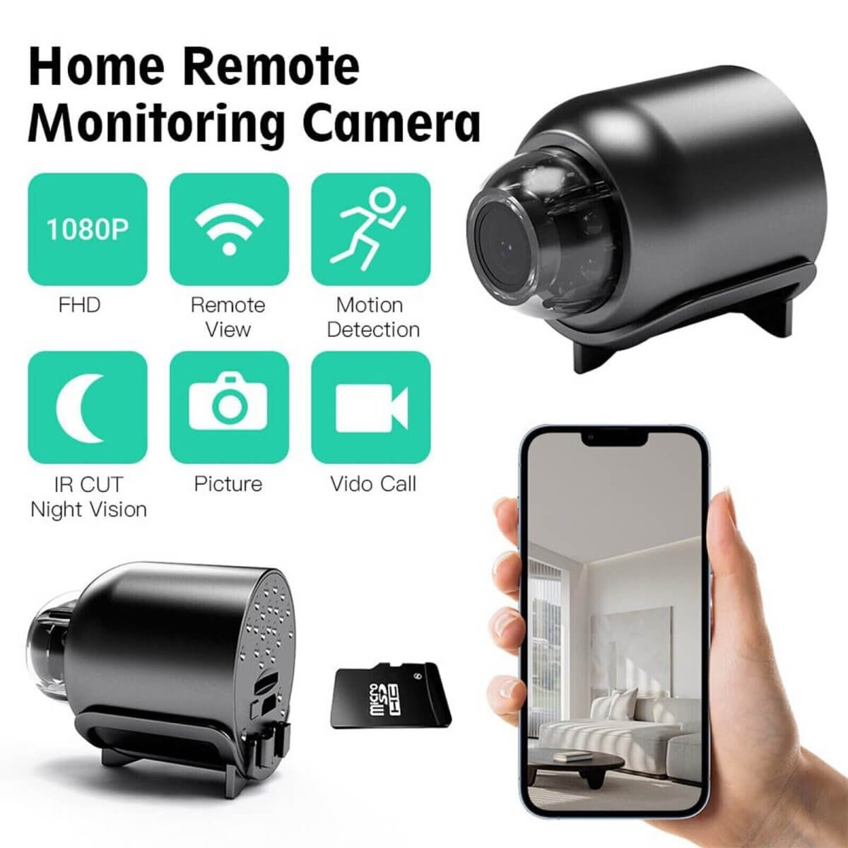 Wodoodporna mini kamera HD z noktowizorem i szerokokątnym obiektywem IP WiFi 1080P HD 160° szeroki kąt