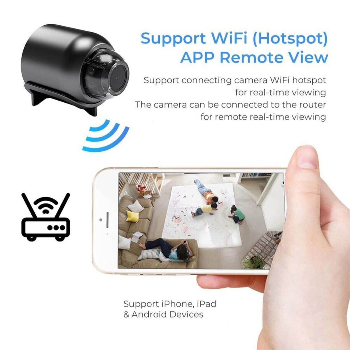Wodoodporna mini kamera HD z noktowizorem i szerokokątnym obiektywem IP WiFi 1080P HD 160° szeroki kąt