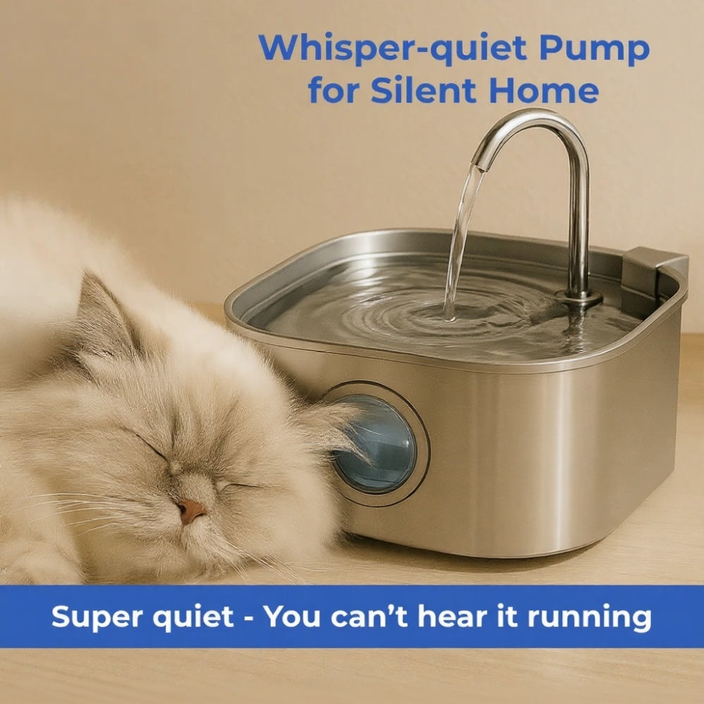 Fluisterstille kattenwaterfontein met veterinaire technologie – gemakkelijk schoon te maken, compact ontwerp voor alle huisdieren