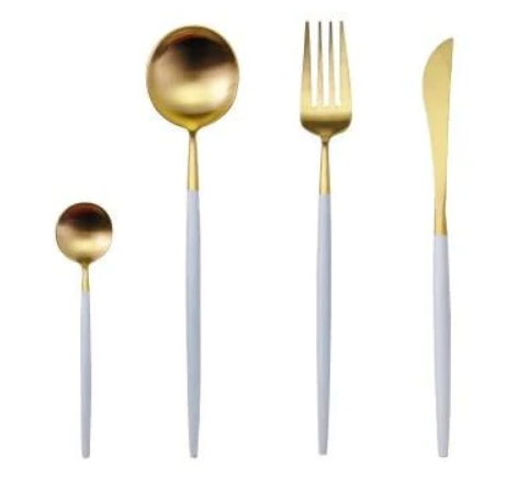 Lyxigt bestickset i rostfritt stål med 24 delar i guld och silver