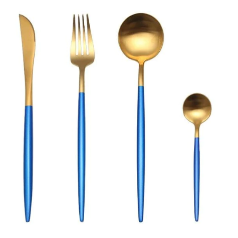 Lyxigt bestickset i rostfritt stål med 24 delar i guld och silver