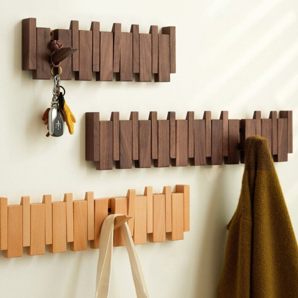 Luxus Wandmontierte Holz-Garderobe – Klavier-Design Flur-Organizer für Schlüssel, Hüte & Mäntel
