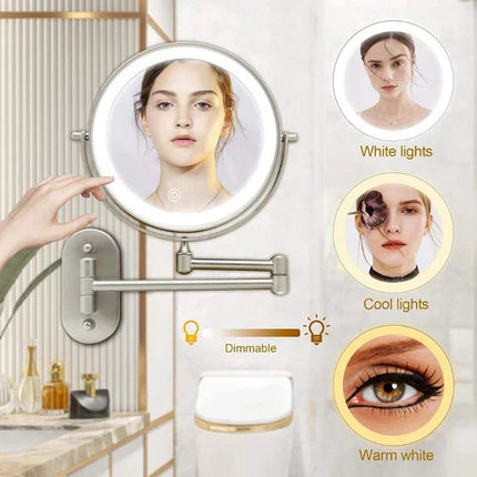 Goldener wiederaufladbarer LED-Vergrößerungsspiegel für Make-up und Badezimmer