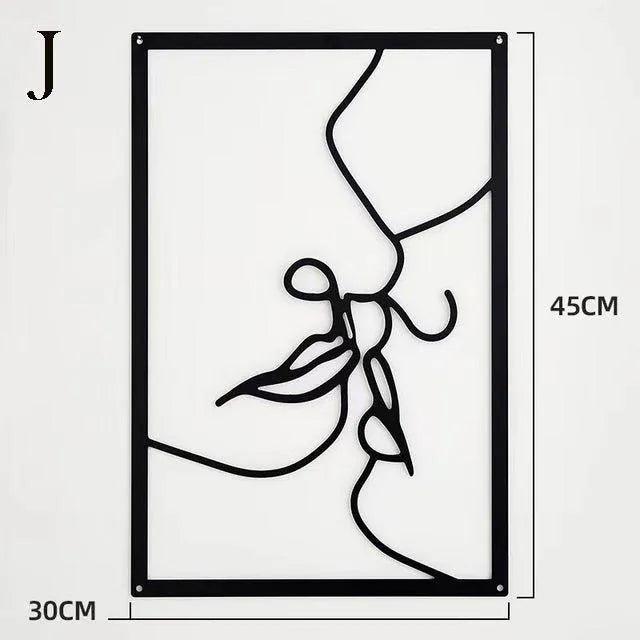 Modern abstrakt kvinnlig svart linjesilhuett metallkonst │ Nordisk kvinna järn väggdekoration ornament