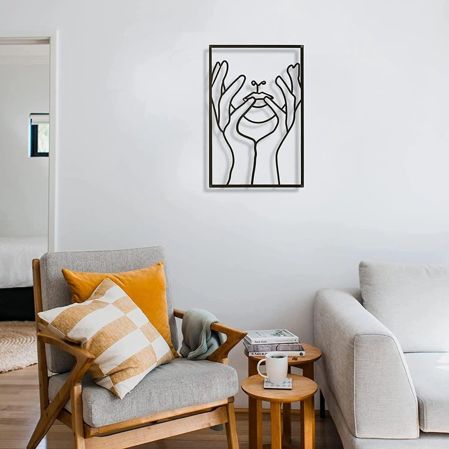Modern abstrakt kvinnlig svart linjesilhuett metallkonst │ Nordisk kvinna järn väggdekoration ornament
