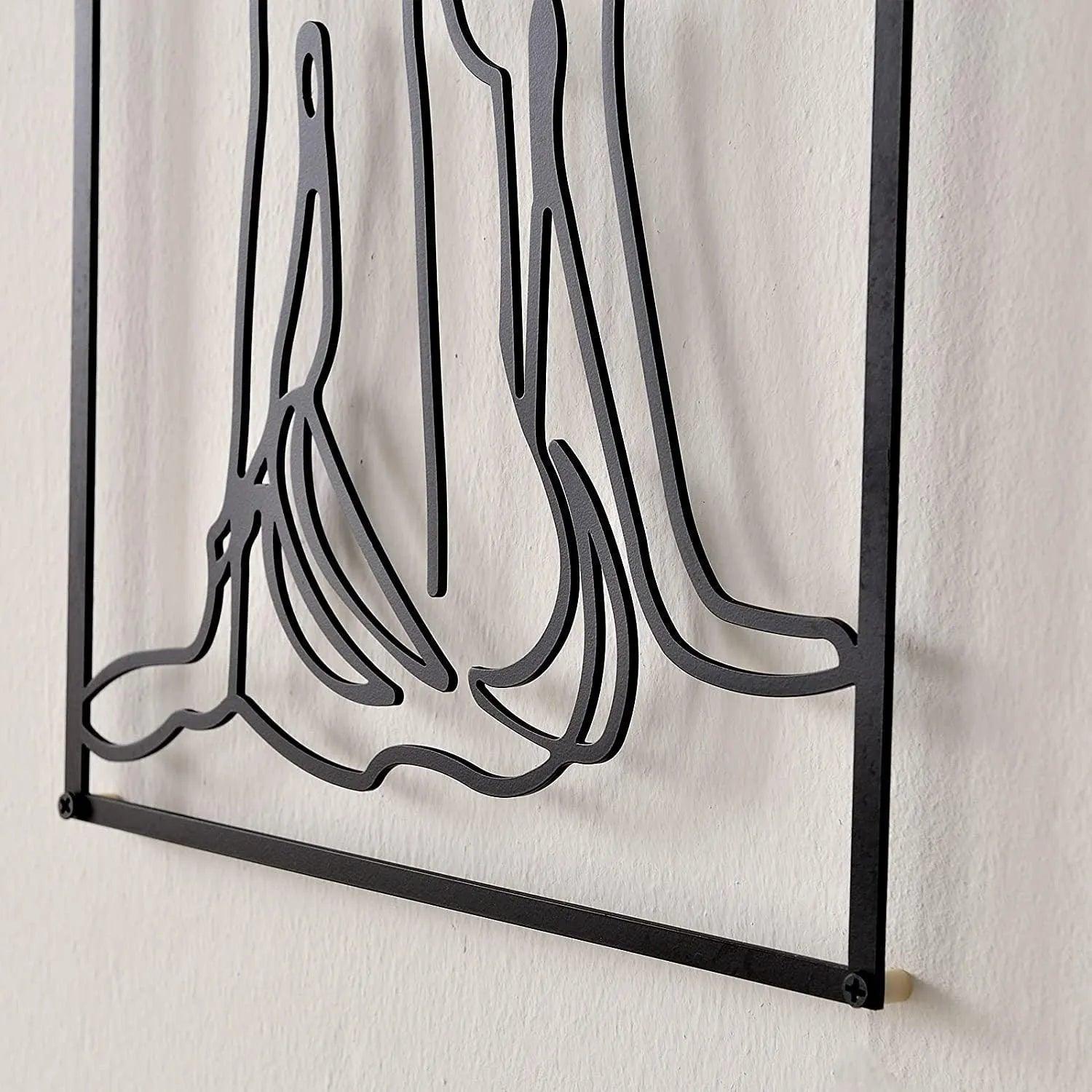 Modern abstrakt kvinnlig svart linjesilhuett metallkonst │ Nordisk kvinna järn väggdekoration ornament