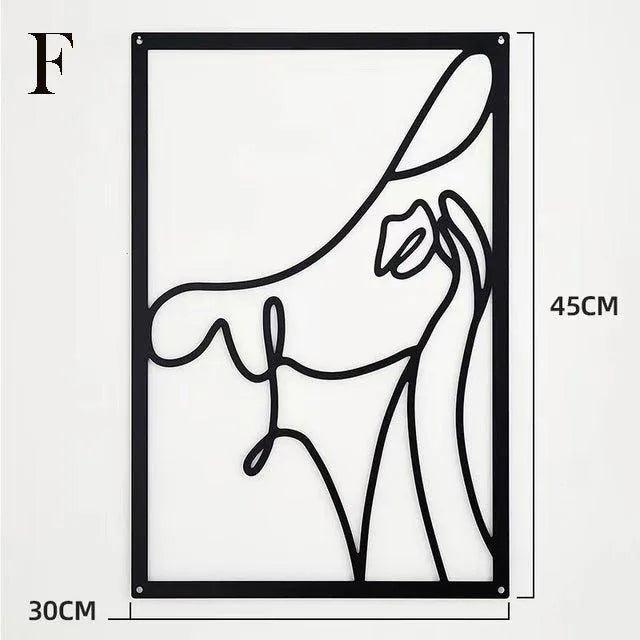 Modern abstrakt kvinnlig svart linjesilhuett metallkonst │ Nordisk kvinna järn väggdekoration ornament