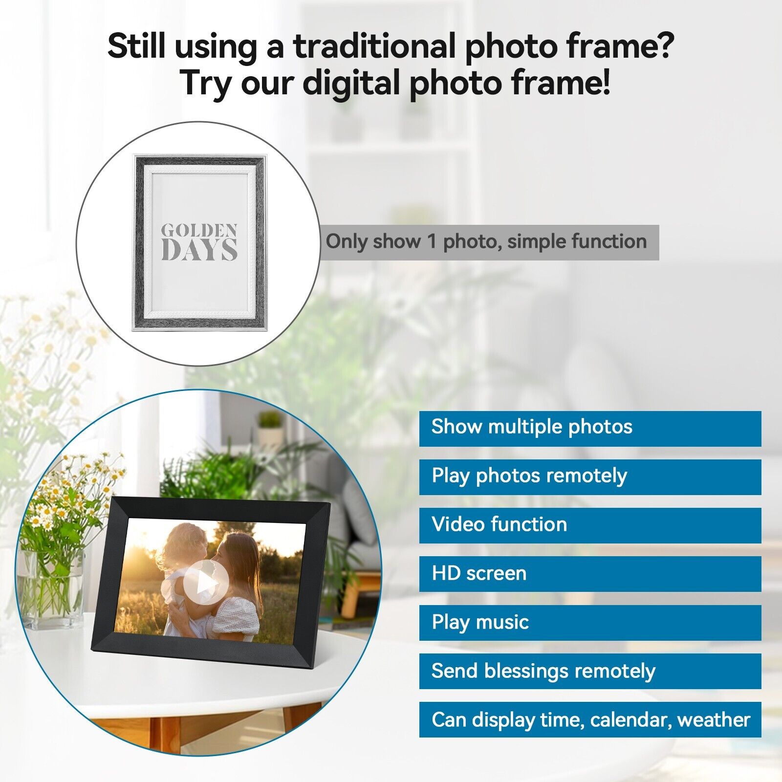 10.1-tommer WiFi digital fotoramme med 1080P HD touchskærm