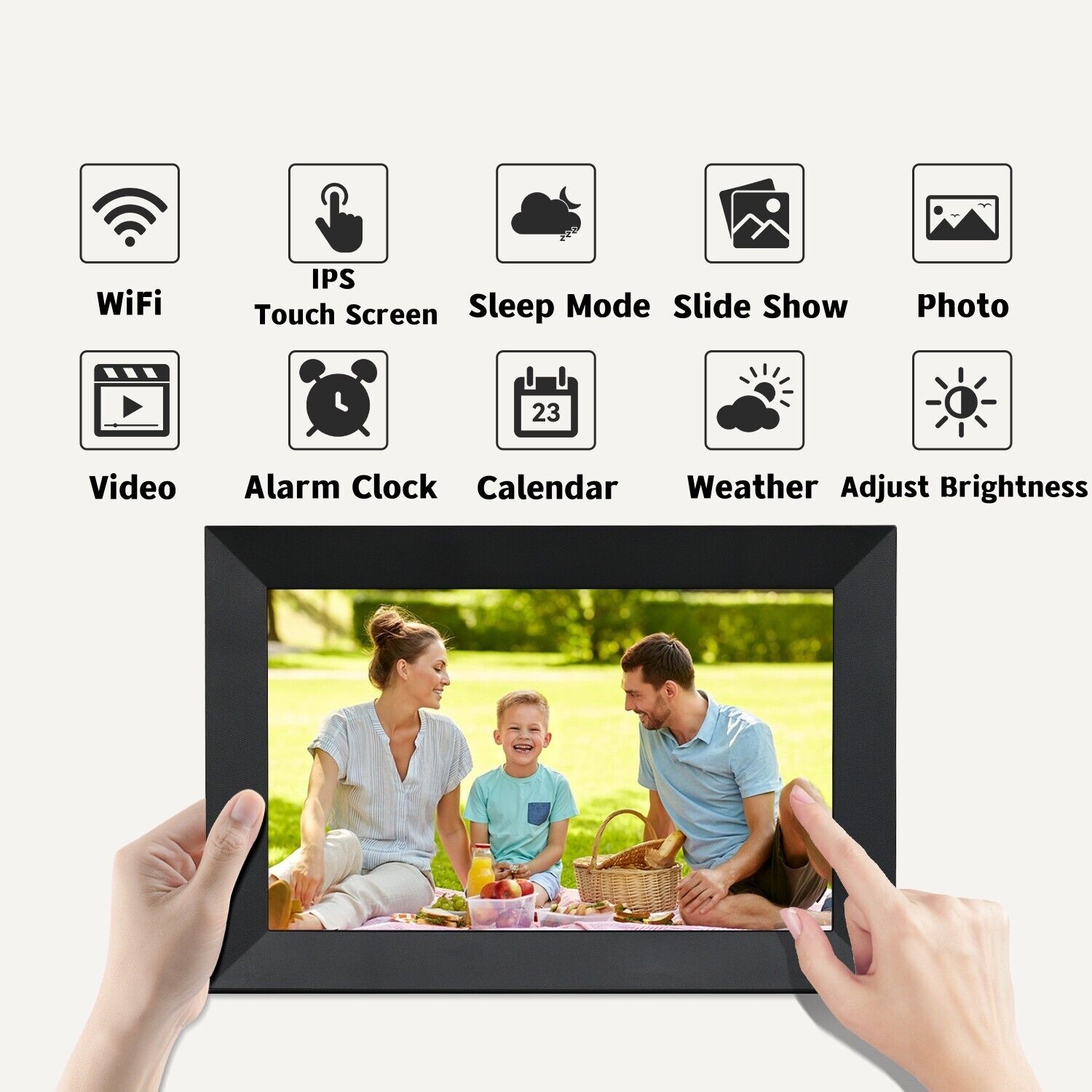 10.1-tommer WiFi digital fotoramme med 1080P HD touchskærm